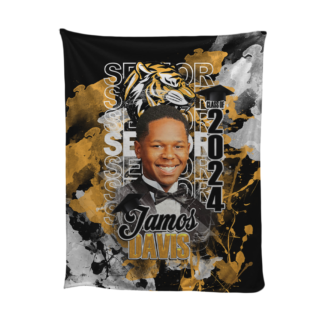 Graduation 2024 Custom Fleece Blanket Black Gold
