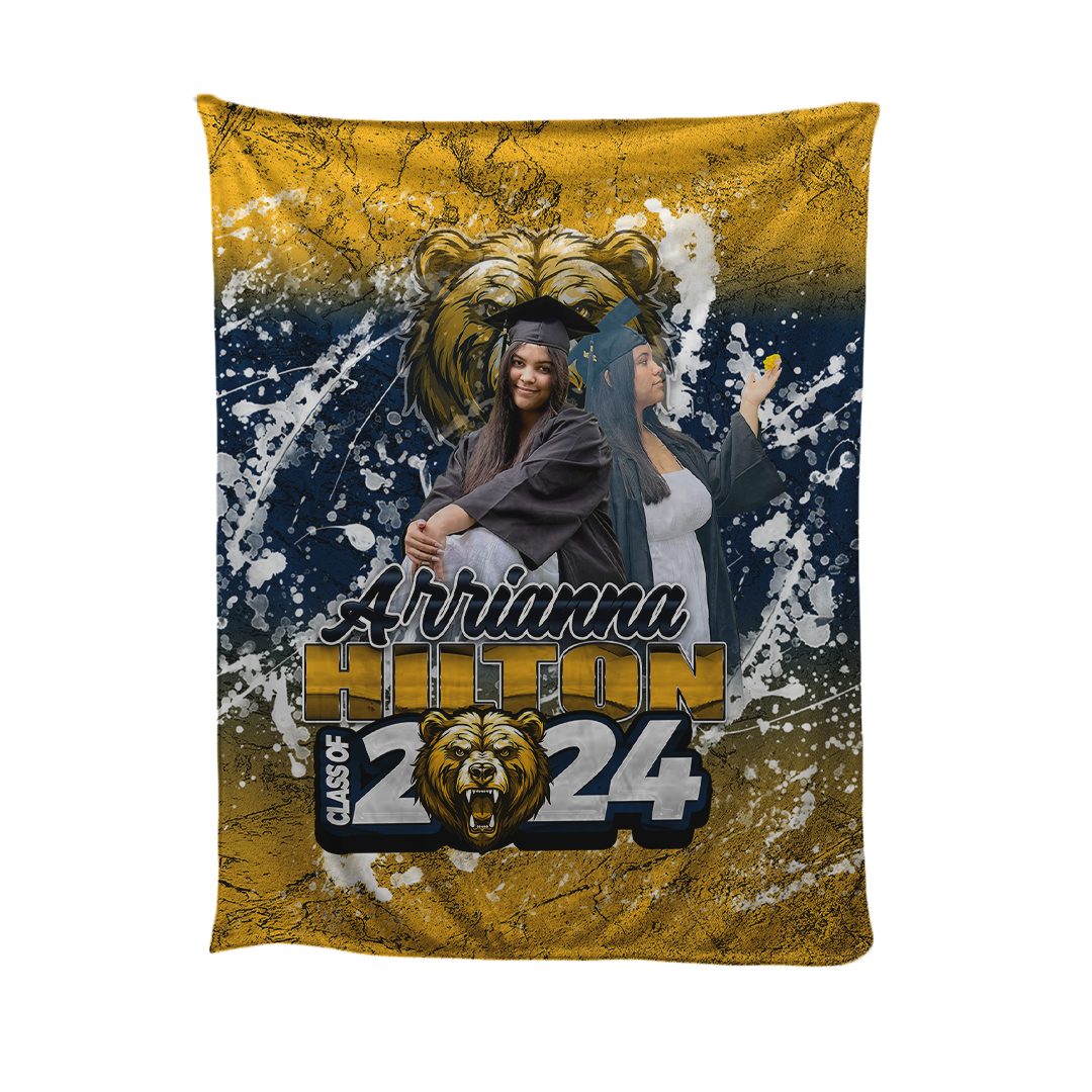 Graduation 2024 Custom Fleece Blanket Navy Blue Yellow