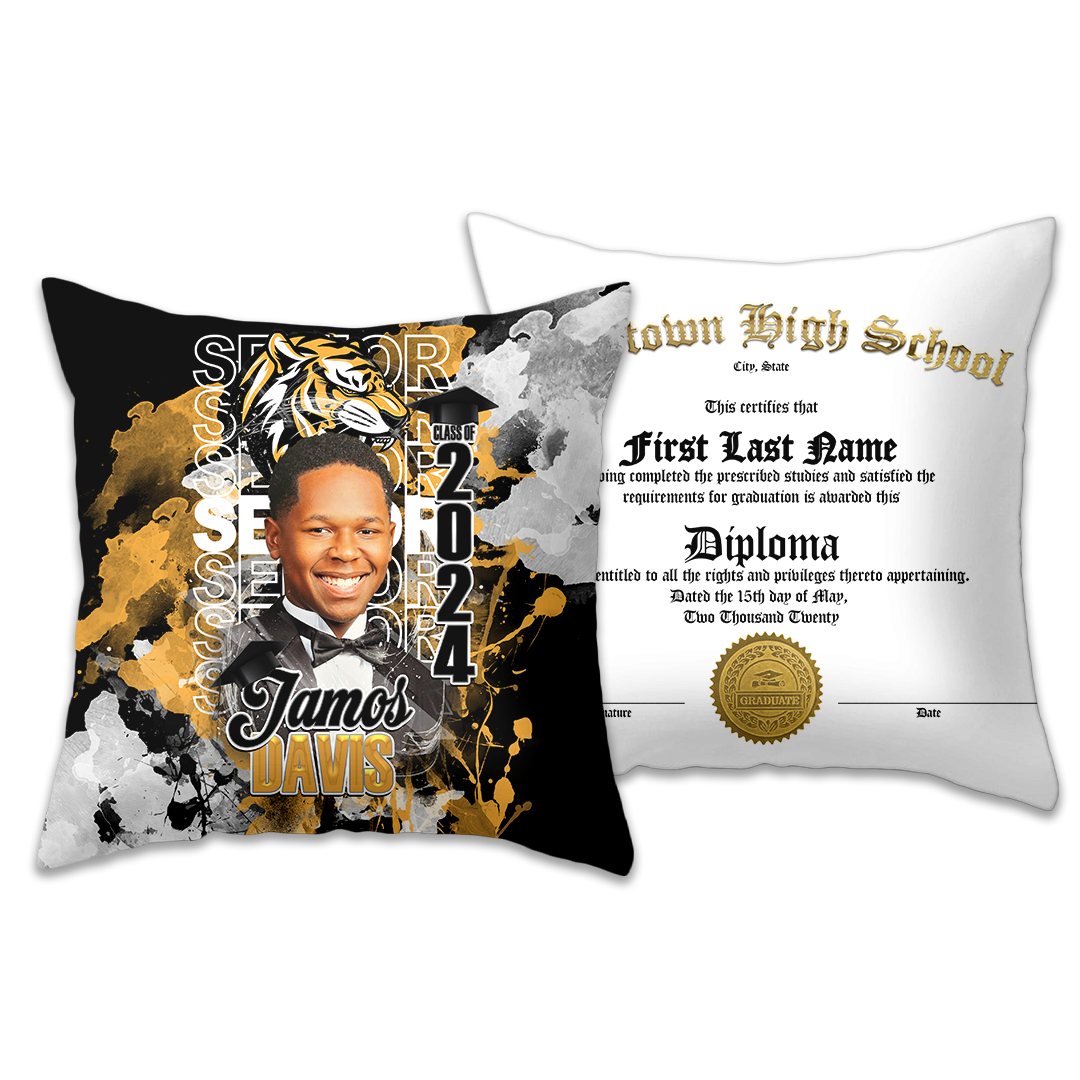 Graduation 2024 Custom Pillow Black Gold