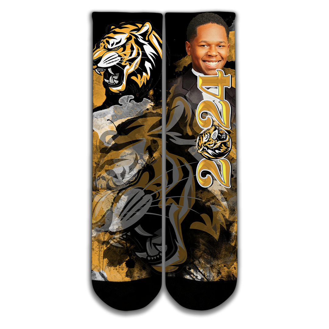 Graduation 2024 Custom Socks Black Gold