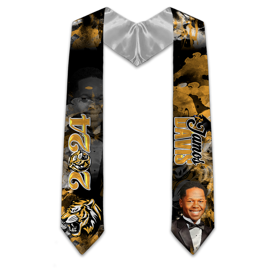 Senior 2024 Graduation Personalized Photo Stole Black Gold