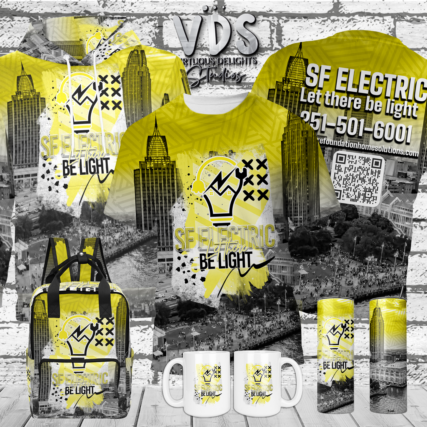 SF Electric City Scape Grunge Men's Long Sleeve Fleece Hoodie