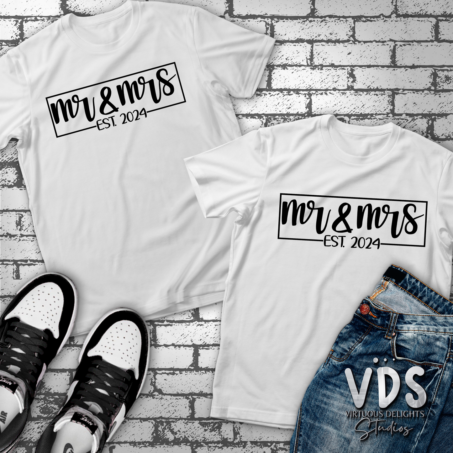 Minimalist Mr. & Mrs. T-Shirt Set for Couples