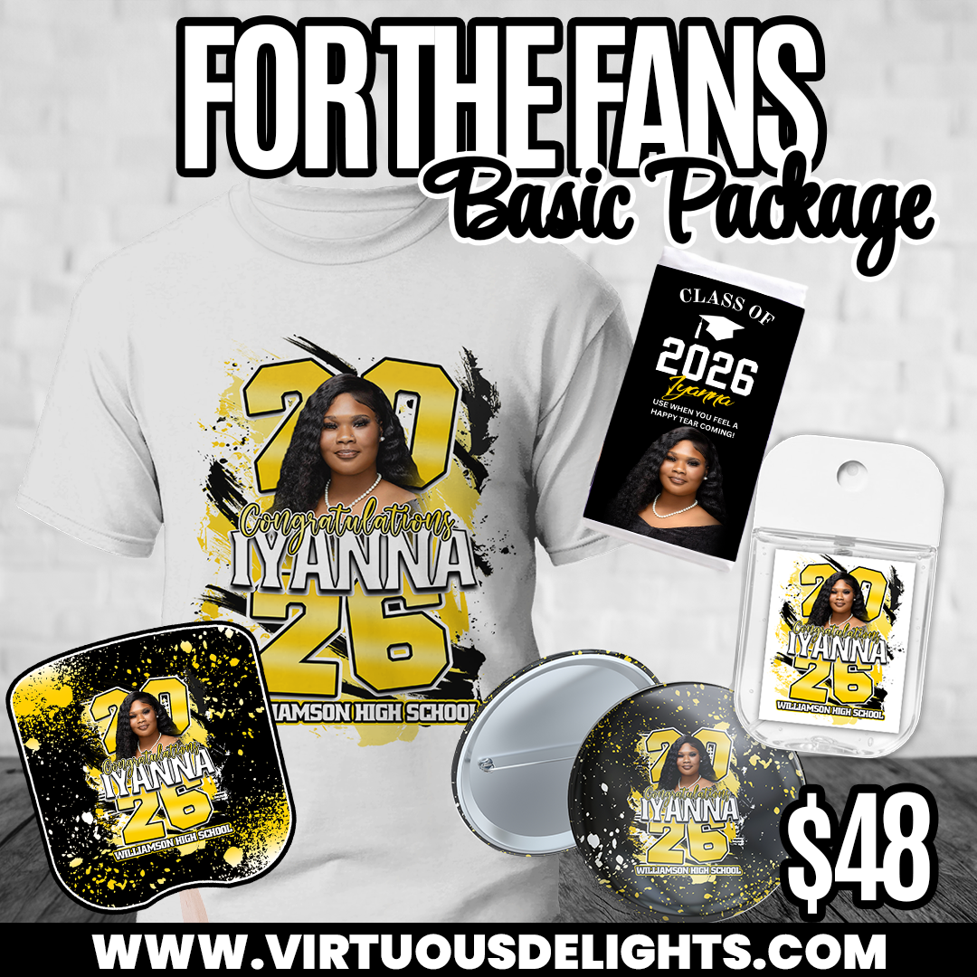 For the Fans Basic Graduation Bundle š | Parent Grad Package | T-Shirt, Fan, Button Pin & More