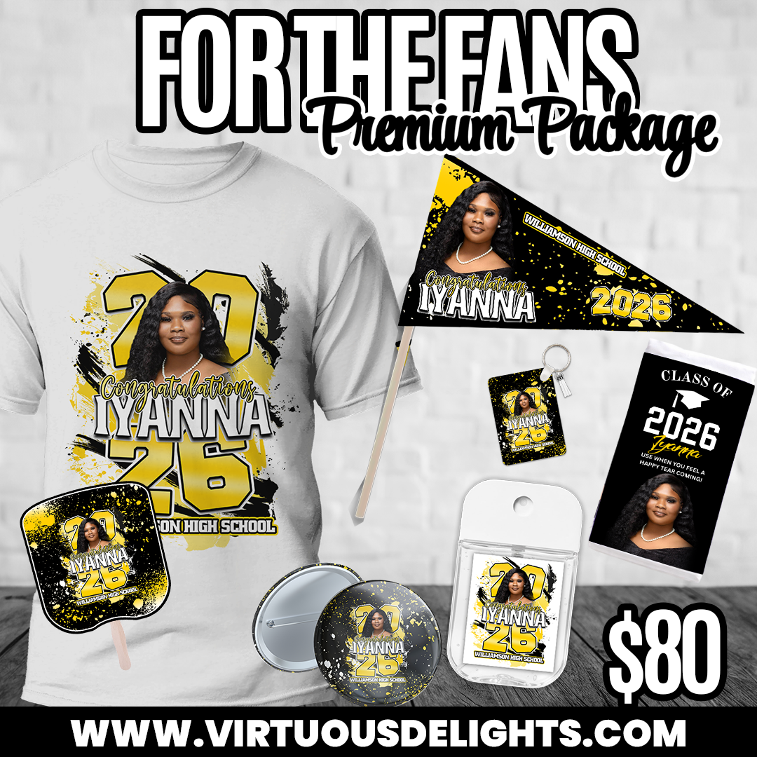 For the Fans Premium Graduation Bundle 🎓 | Parent Grad Package | Shirt, Fan, Pin, Keychain & Pennant Flag