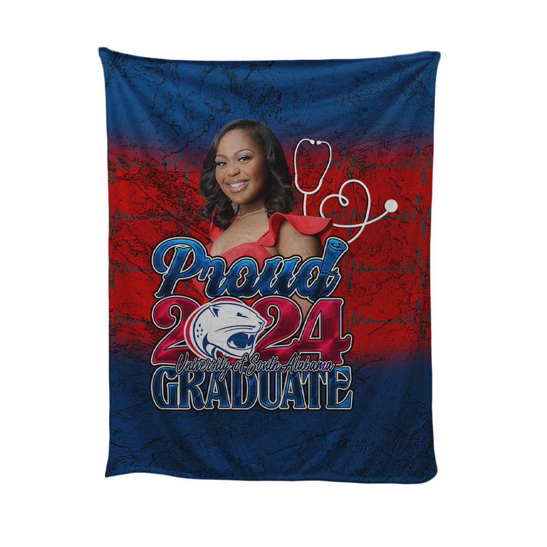 Graduation 2024 Custom Fleece Blanket Red White Blue