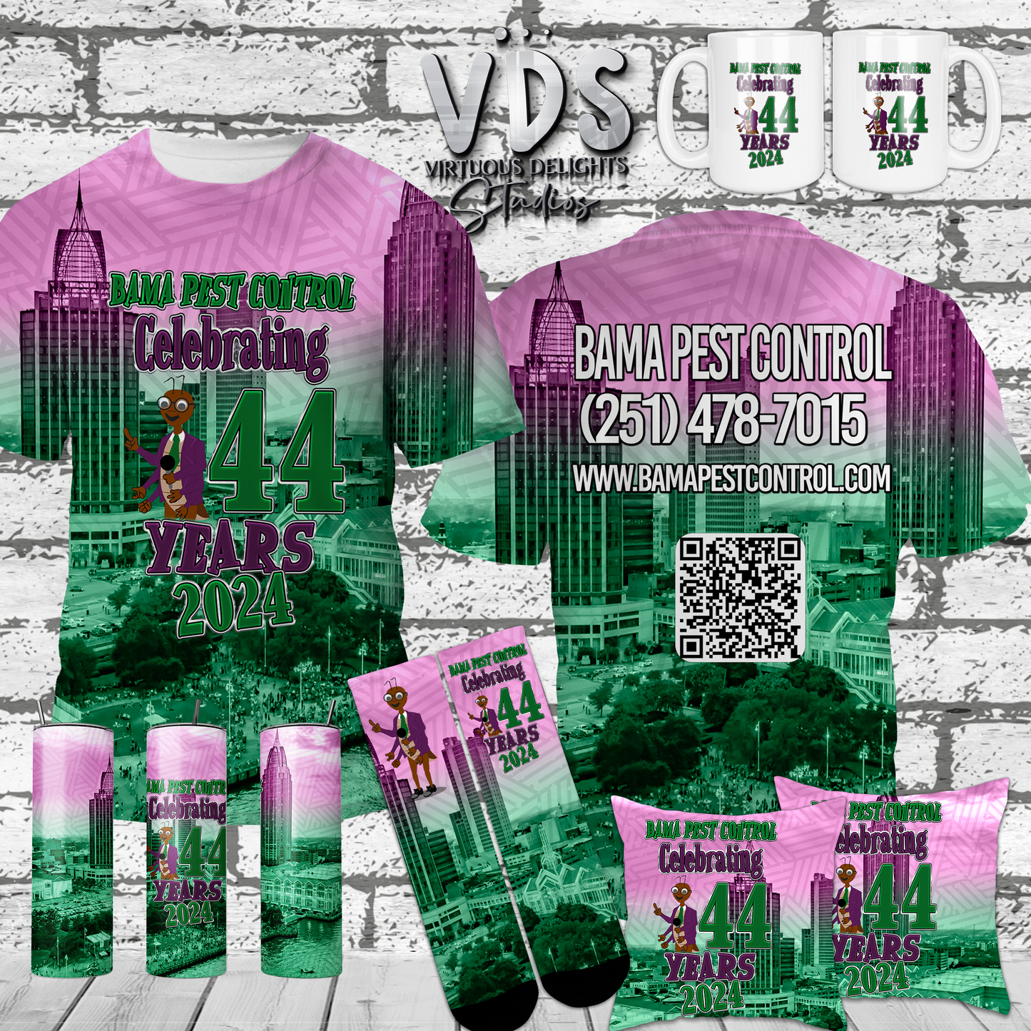 Pest Control Celebrating 44 Years in Business Unisex Cut & Sew Tee (AOP)