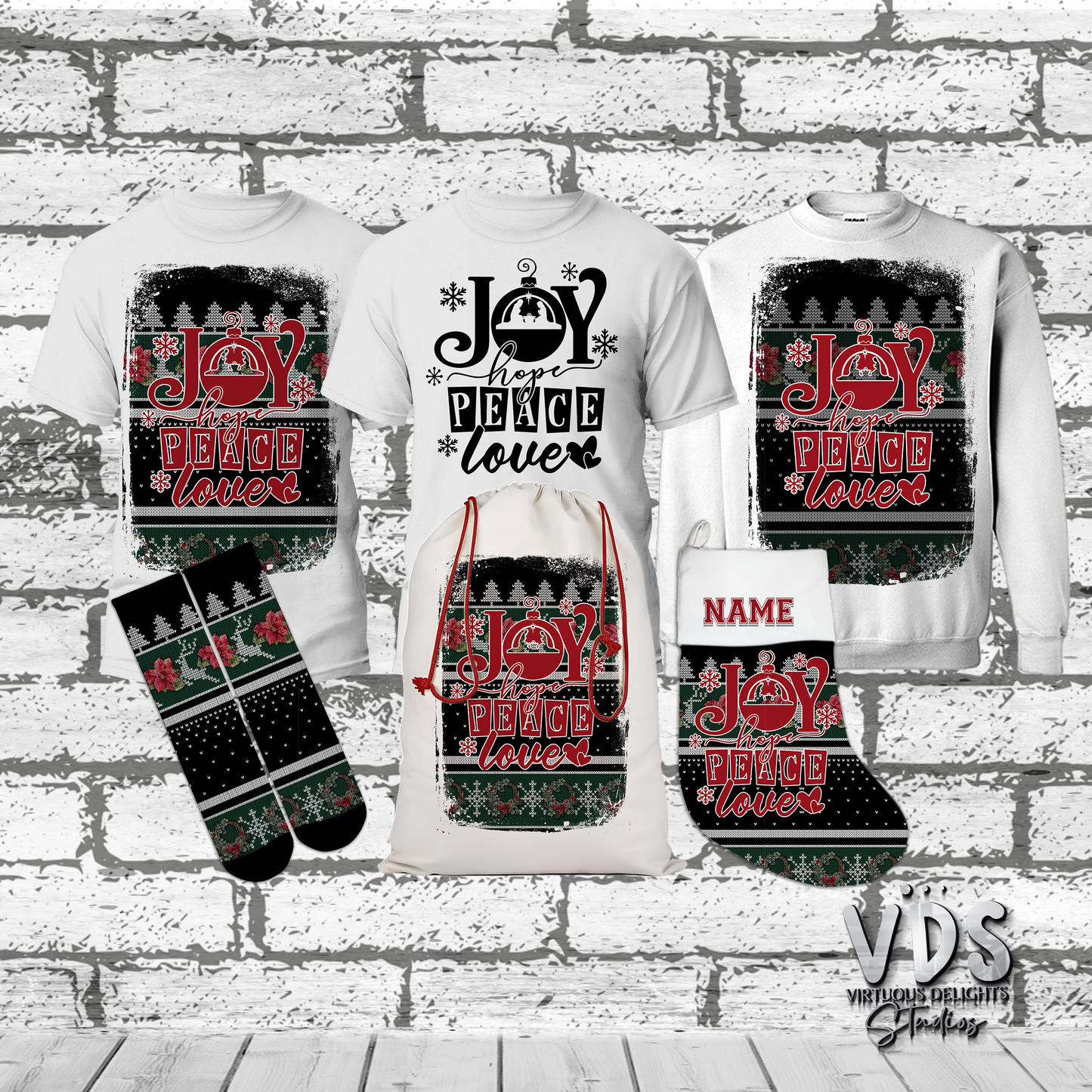 Joy Hope Peace Love Ugly Christmas All Over Print Sweater Unisex Sweatshirt (AOP)