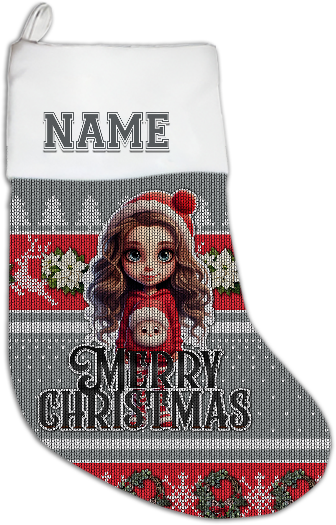 Merry Christmas Snow Princess Grey & Red Stocking