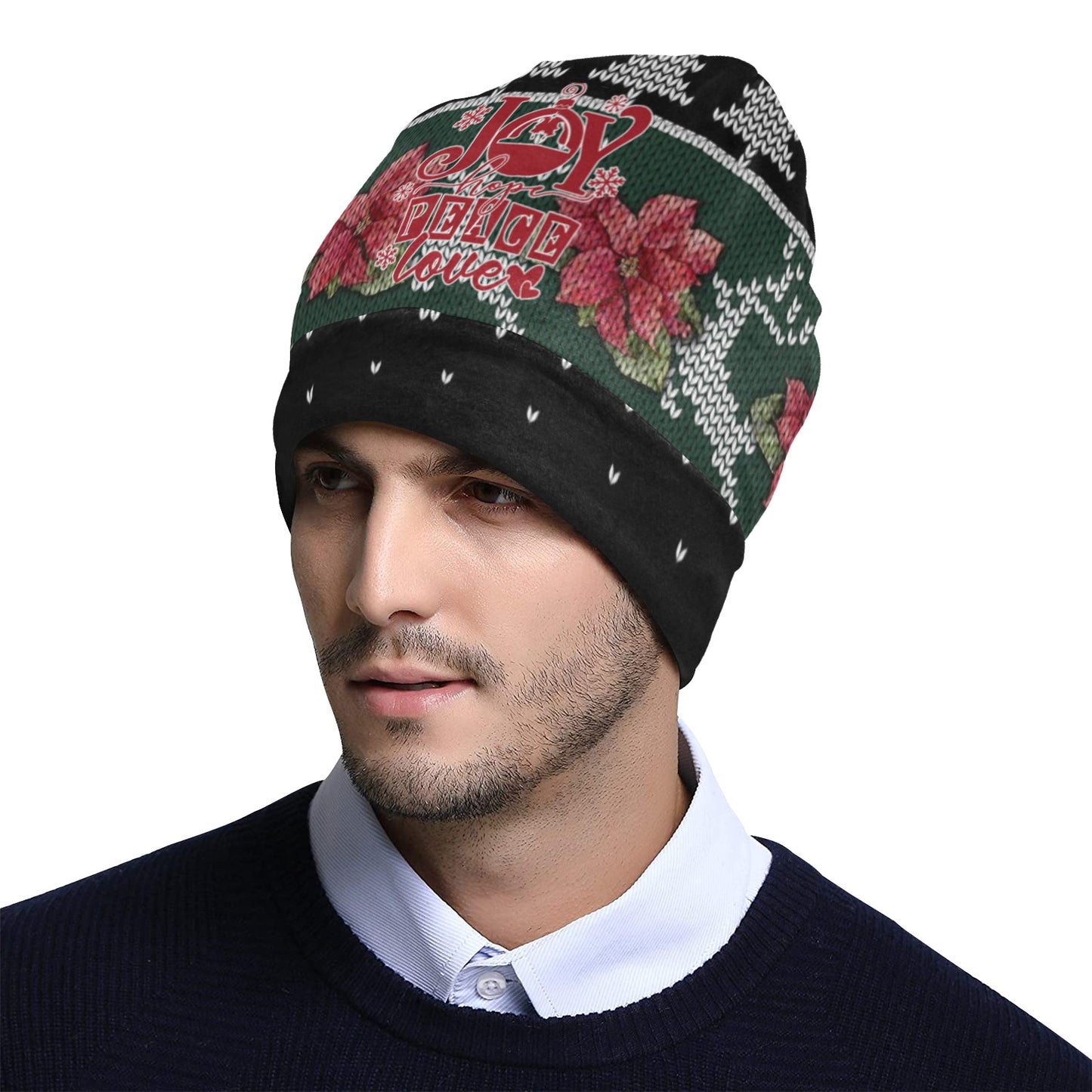 Merry Christmas Joy Hope Peace Love All Over Print Beanie for Adults