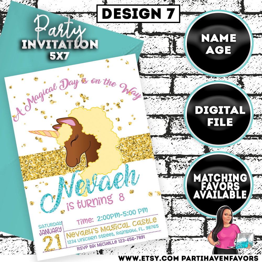 Girls Chocolate Unicorn Birthday Party Invitation
