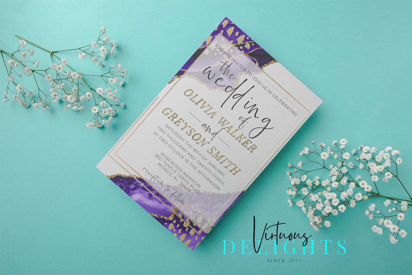 Purple & Gold Wedding Invitation
