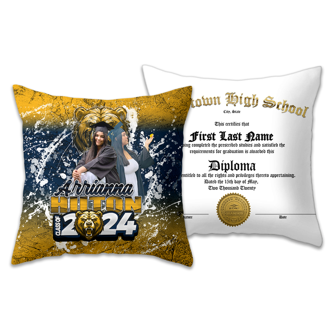 Graduation 2024 Custom  Pillow Navy Blue Yellow