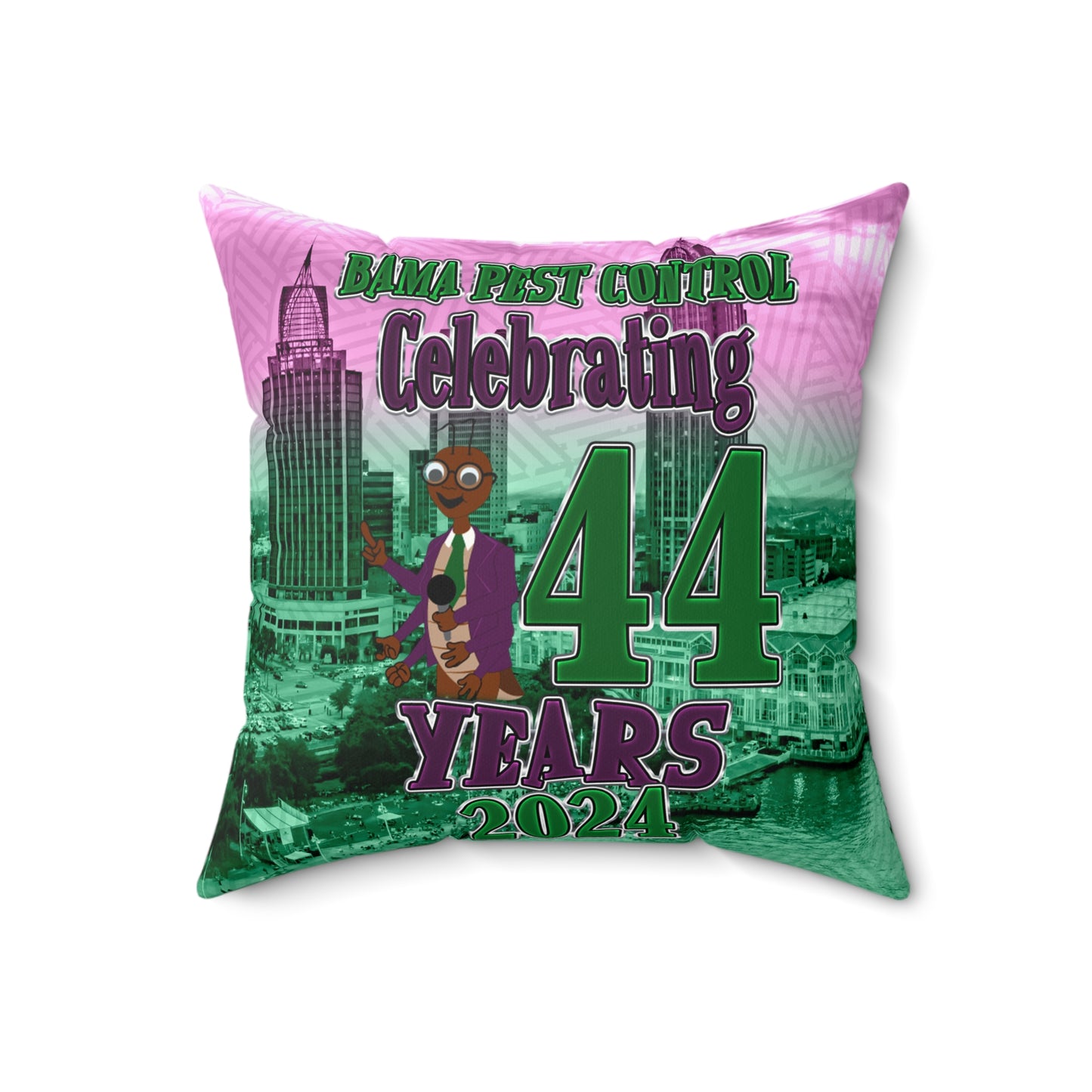Pest Control Celebrating 44 Years in Business Polyester Square Pillow