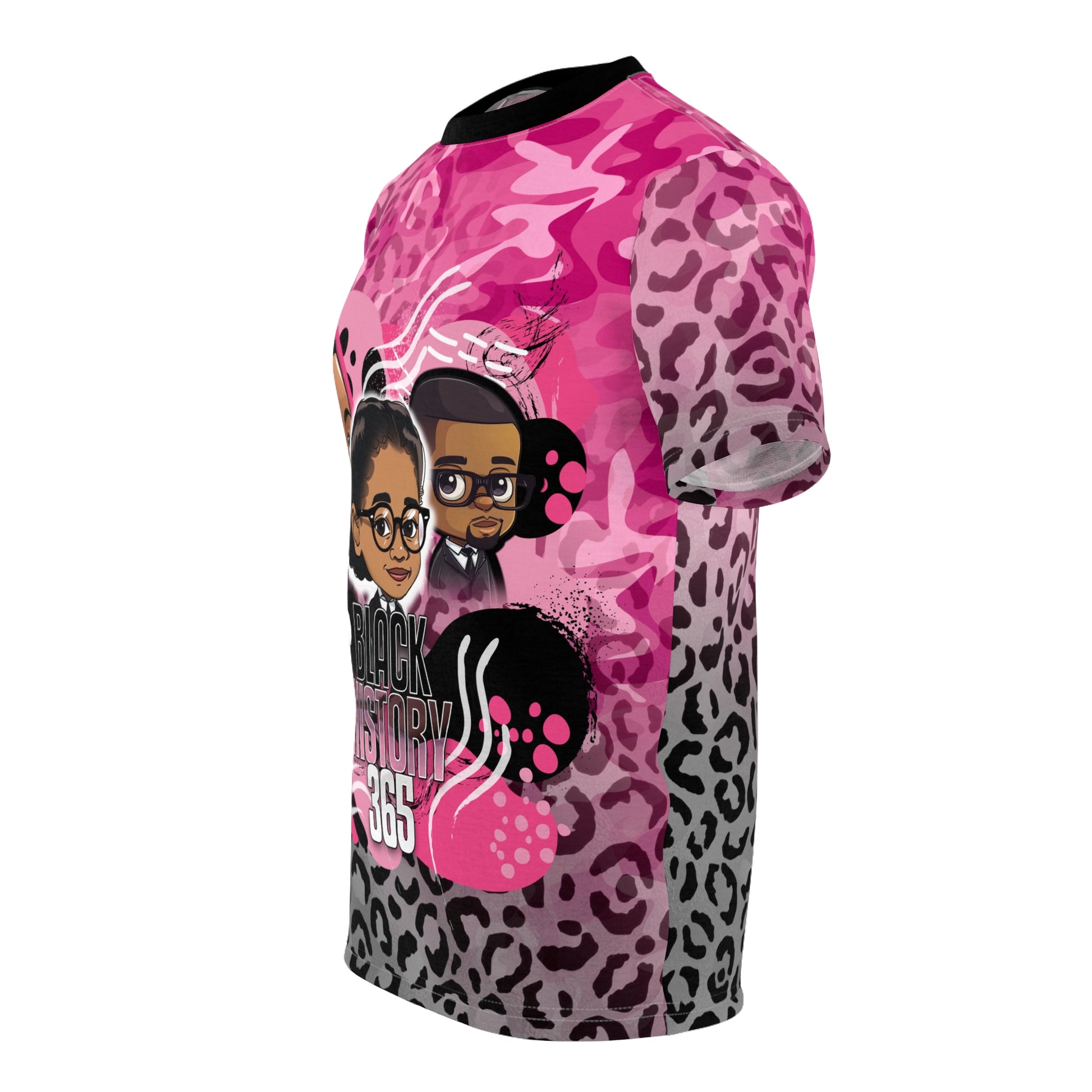 Black History 365 Cartoon Unisex Cut & Sew Tee (AOP) Pink & Black