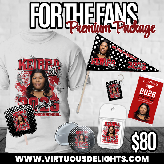 For the Fans Premium Graduation Bundle 🎓 | Parent Grad Package | Shirt, Fan, Pin, Keychain & Pennant Flag