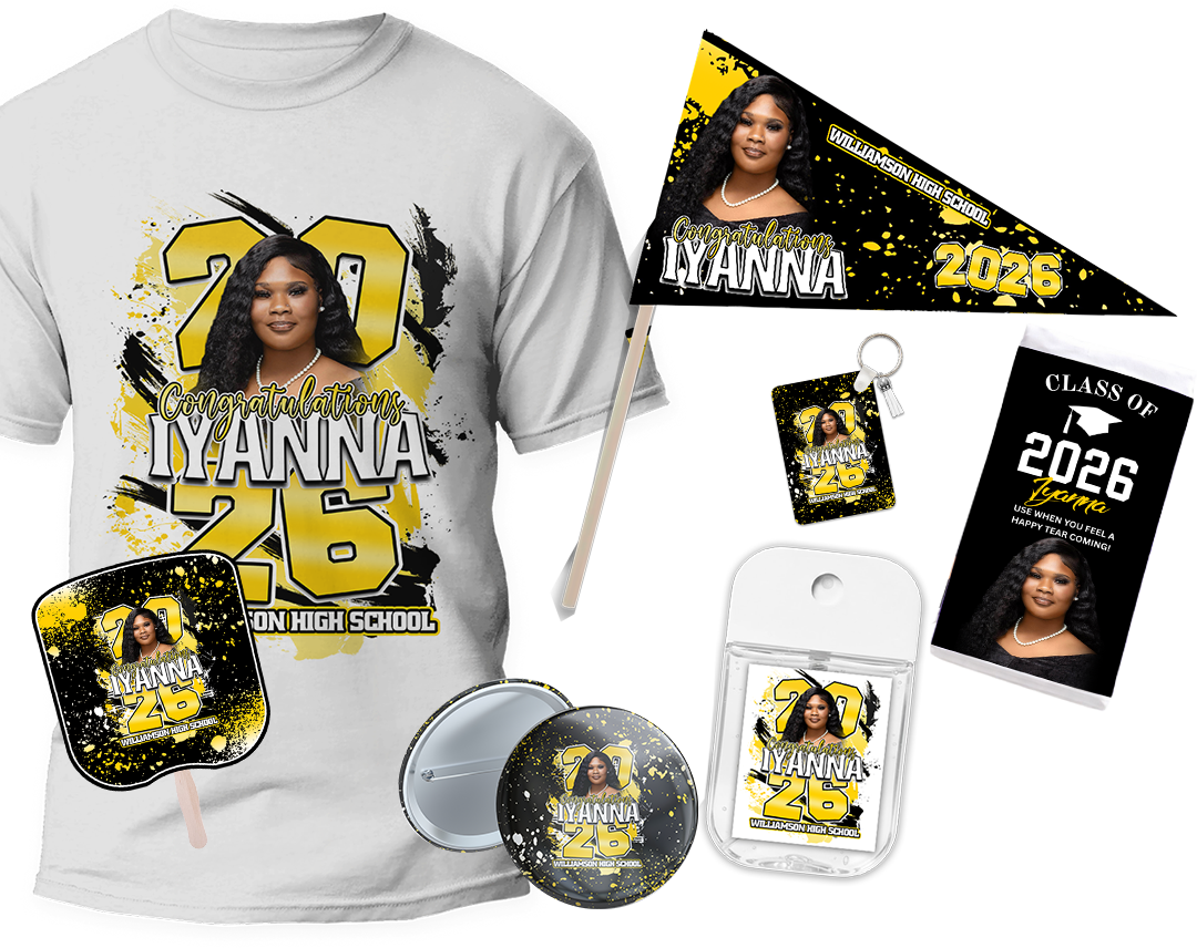 For the Fans Premium Graduation Bundle 🎓 | Parent Grad Package | Shirt, Fan, Pin, Keychain & Pennant Flag