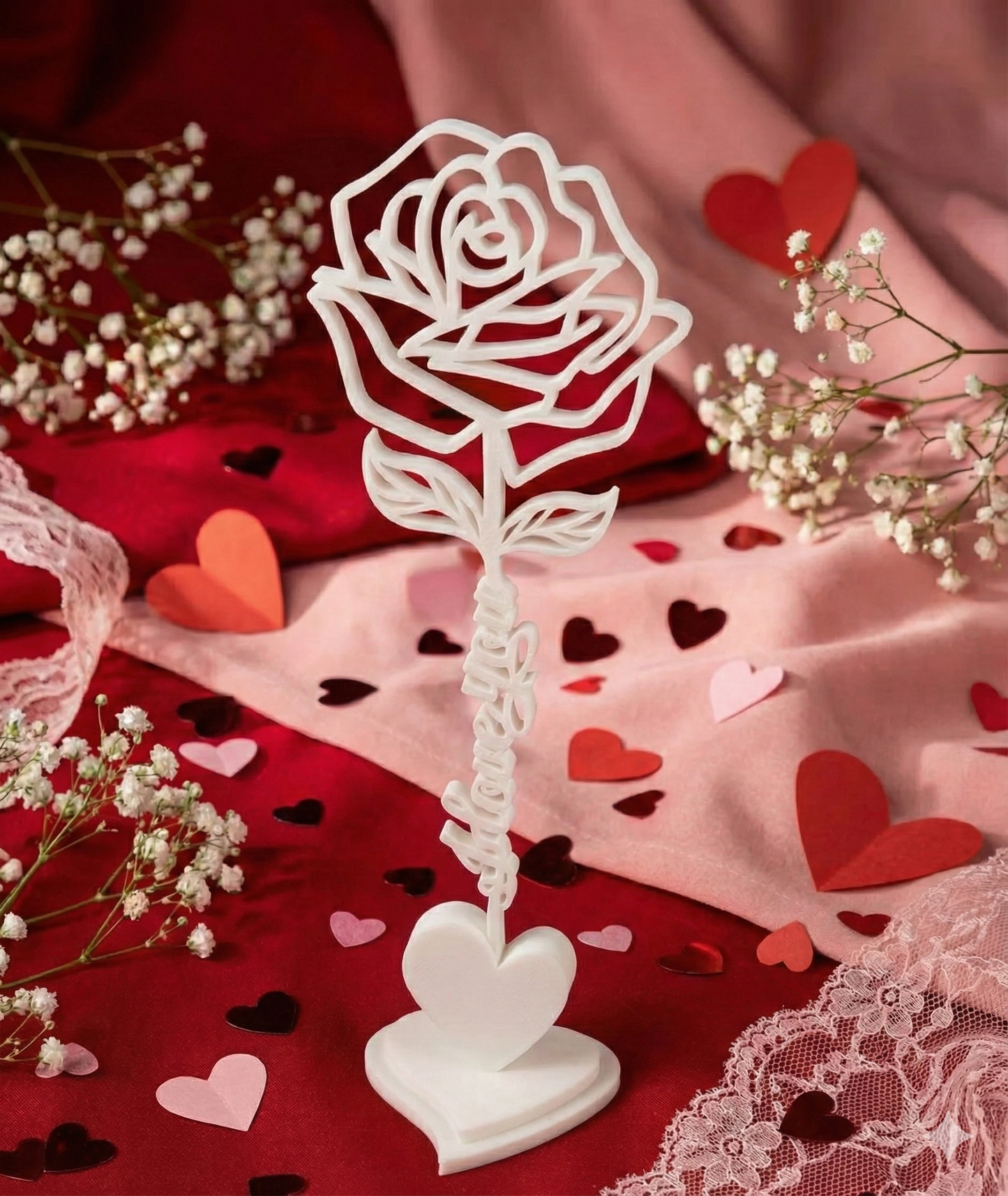 3d Printed Valentine Rose with stem I Love You