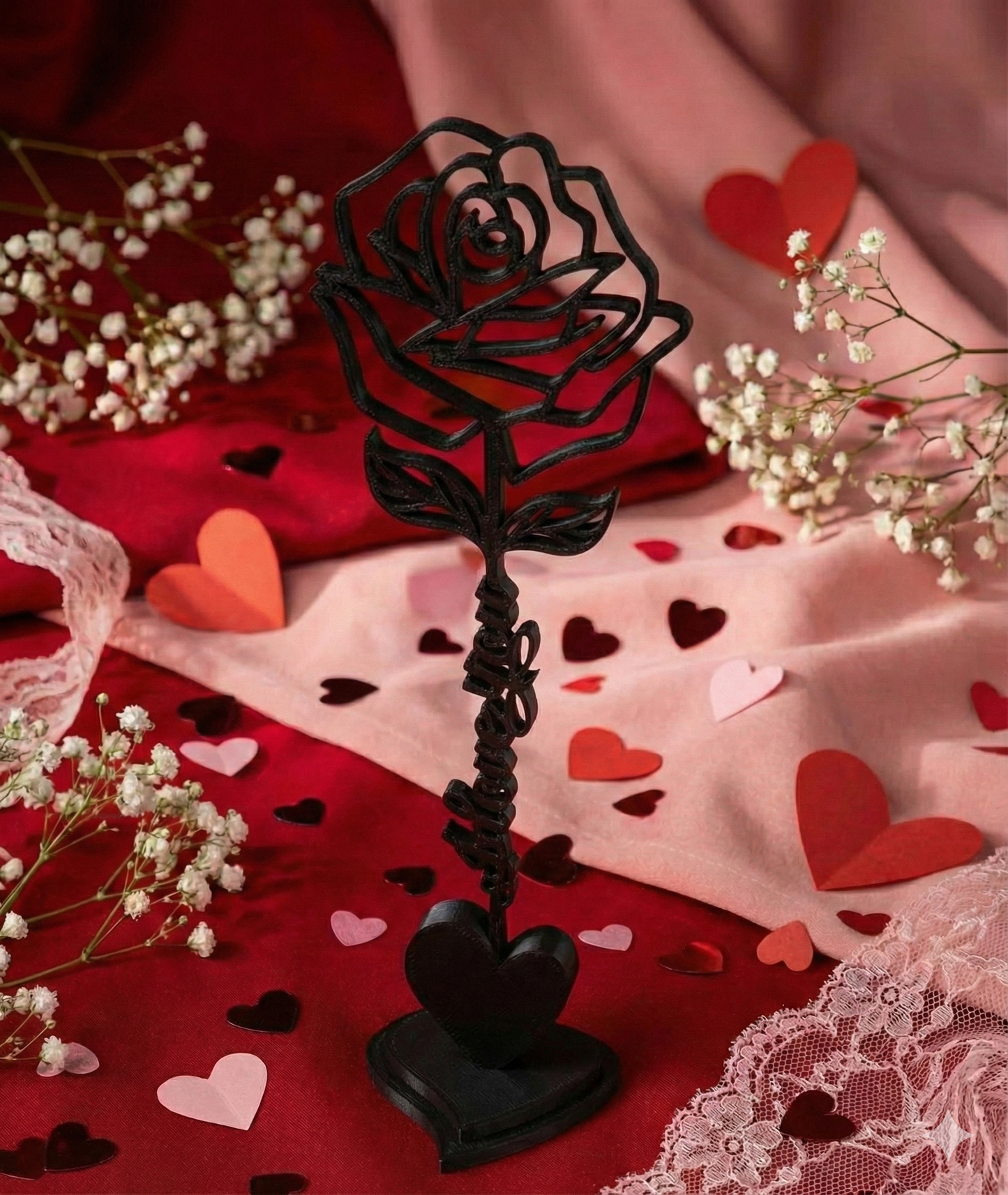 3d Printed Valentine Rose with stem I Love You