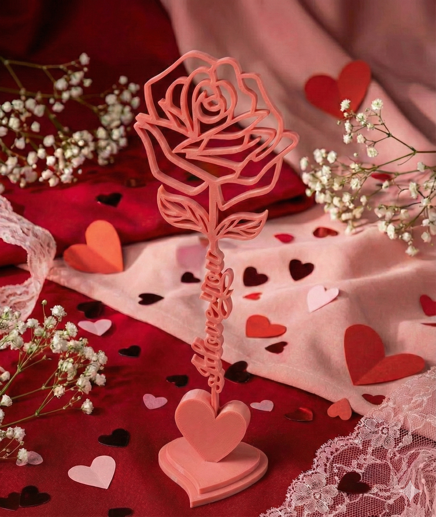 3d Printed Valentine Rose with stem I Love You