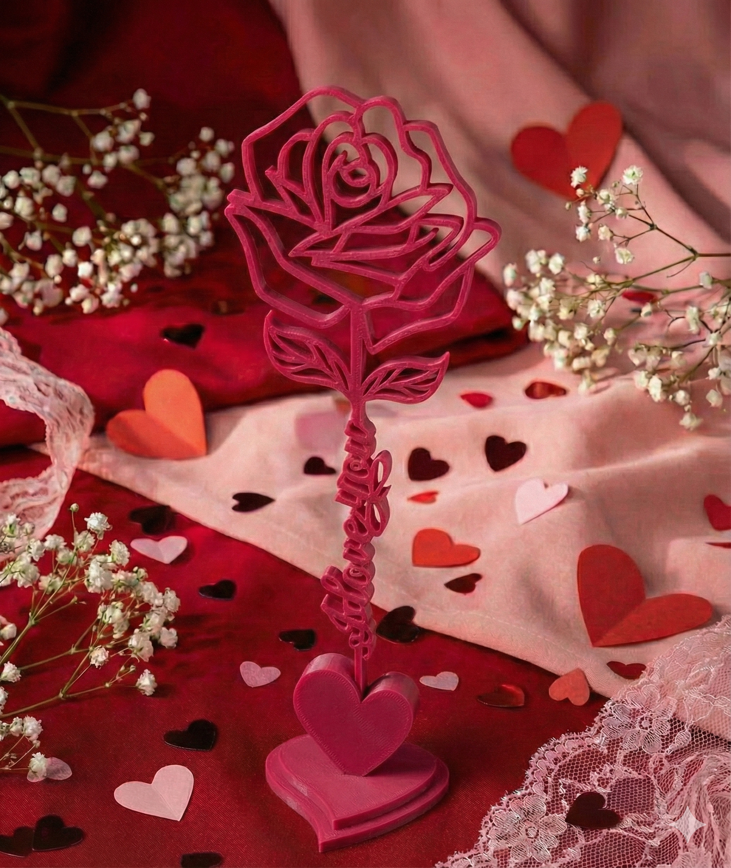 3d Printed Valentine Rose with stem I Love You