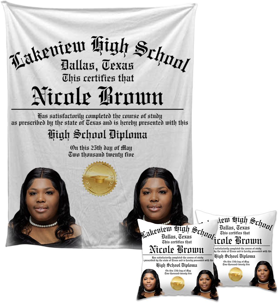 Custom Graduation Blanket & Pillow Bundle 🎓 | 50x60 Photo Throw Blanket + Diploma Pillow | Personalized Senior Gift Set