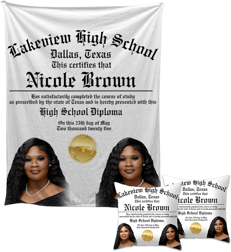 Custom Graduation Blanket & Pillow Bundle 🎓 | 50x60 Photo Throw Blanket + Diploma Pillow | Personalized Senior Gift Set